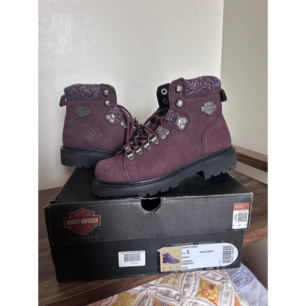 Harley-Davidson Akers Burgundy Leather Hiking‎ Boots D84550 Womens Size 5 Boxed